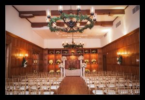 Interior of The Board Room with chairs set up for a wedding ceremony